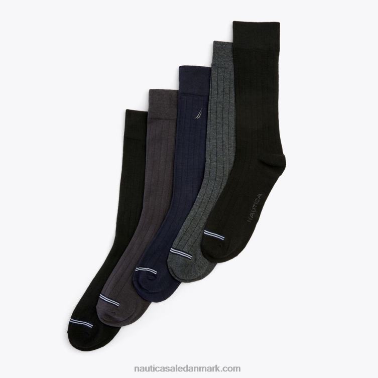 solide ribstrikkede kjolesokker 5-pak sort onyx Nautica PZ4T115 Mænd