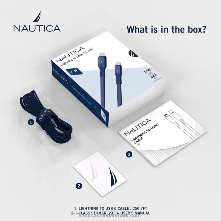 7 fod lyn til usb-c kabel arbejdstrøje blå Nautica PZ4T899 Mænd