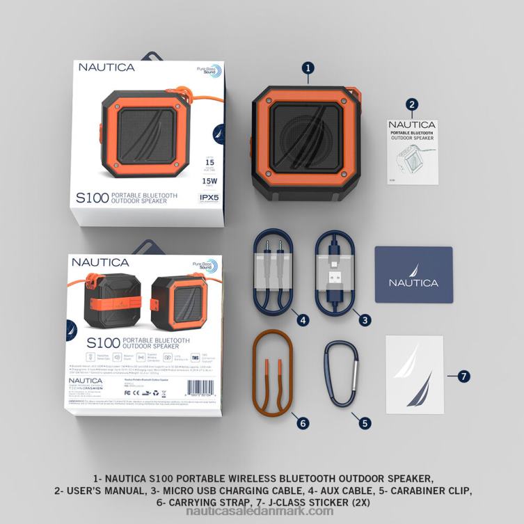s100 bærbar bluetooth udendørs højtaler nautica rød/orange Nautica PZ4T930 Mænd