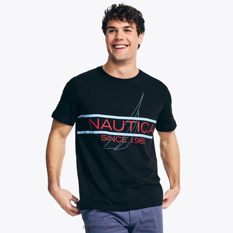 logo grafisk søvn t-shirt ægte sort Nautica PZ4T56 Mænd
