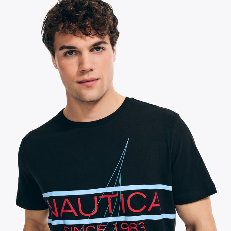 logo grafisk søvn t-shirt ægte sort Nautica PZ4T56 Mænd