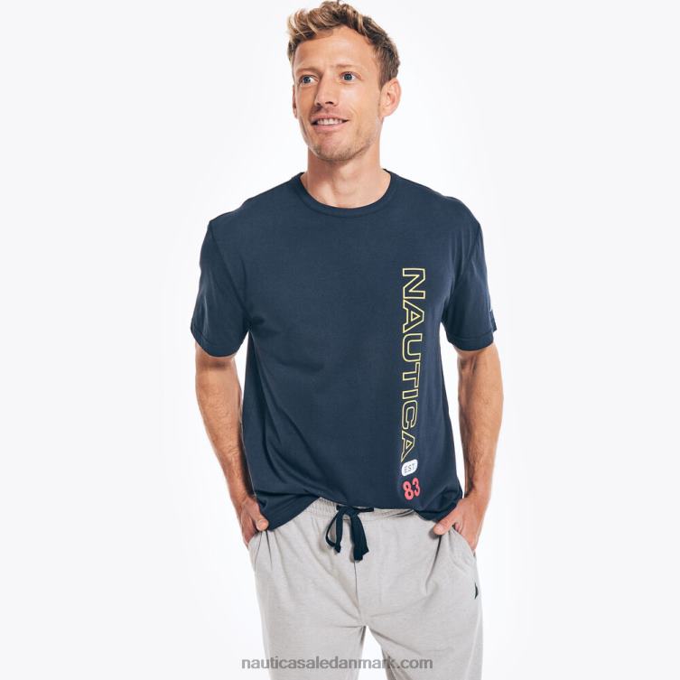 logo grafisk t-shirt pyjamasbuksesæt flåde Nautica PZ4T460 Mænd