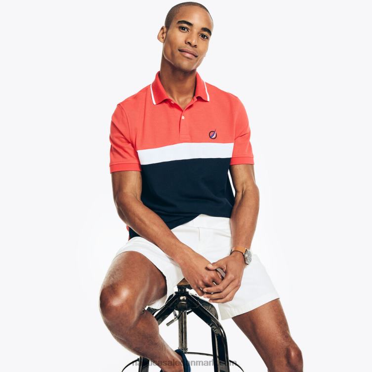 klassisk pasform bryststribet polo mørk koralkappe Nautica PZ4T86 Mænd