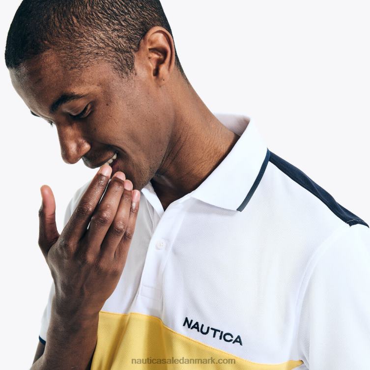 navtech bæredygtigt udformet klassisk pasform diagonal farveblok polo lyse hvid Nautica PZ4T130 Mænd