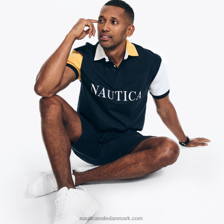 stor og høj bæredygtigt udformet klassisk pasform rugbypolo flåde Nautica PZ4T413 Mænd
