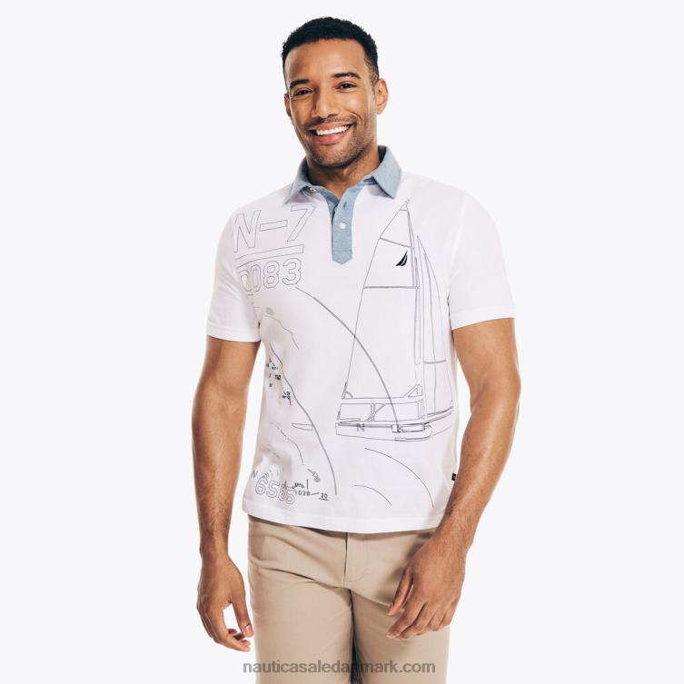 stor og høj polo med klassisk pasform med ankerprint lyse hvid Nautica PZ4T580 Mænd