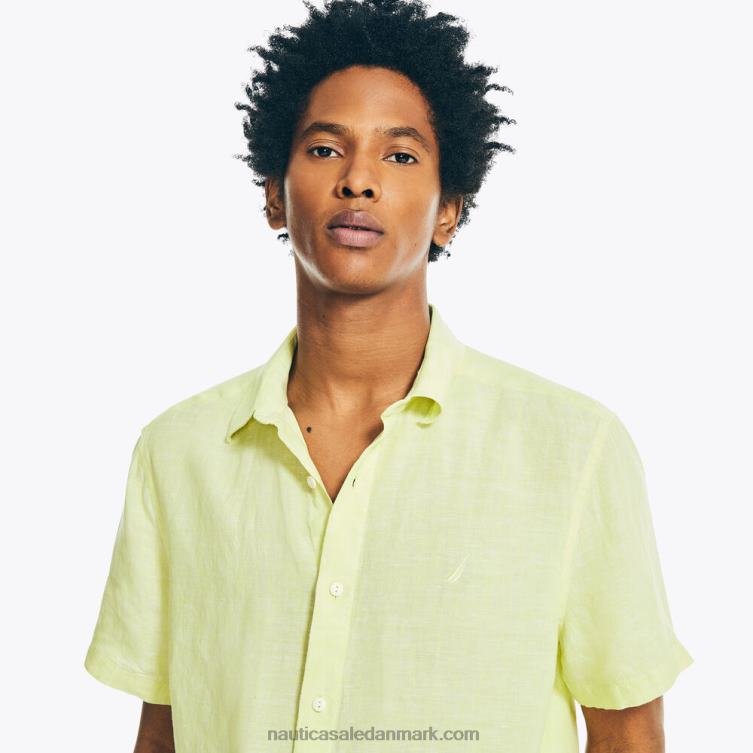 bæredygtigt fremstillet linned kortærmet skjorte bjergskråning oliven Nautica PZ4T695 Mænd