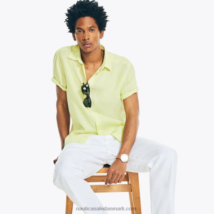 bæredygtigt fremstillet linned kortærmet skjorte bjergskråning oliven Nautica PZ4T695 Mænd