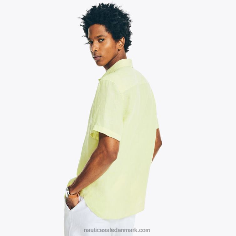 bæredygtigt fremstillet linned kortærmet skjorte bjergskråning oliven Nautica PZ4T695 Mænd