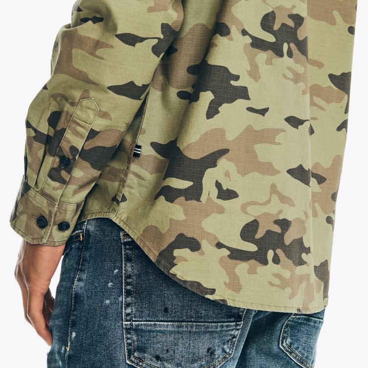 bæredygtigt udformet camouflage flannel skjorte blågrøn bølge Nautica PZ4T546 Mænd