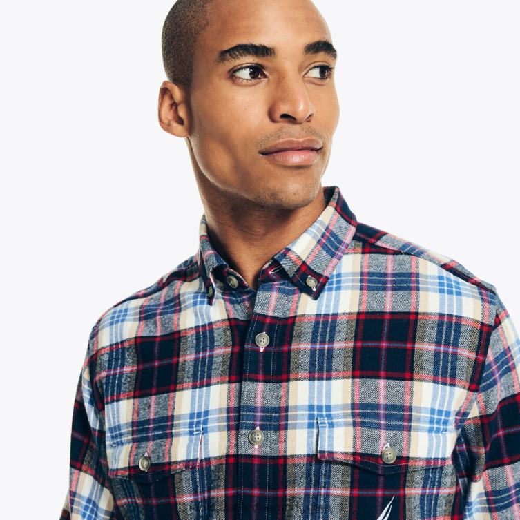 bæredygtigt udformet flannel plaid skjorte skumfidus Nautica PZ4T548 Mænd