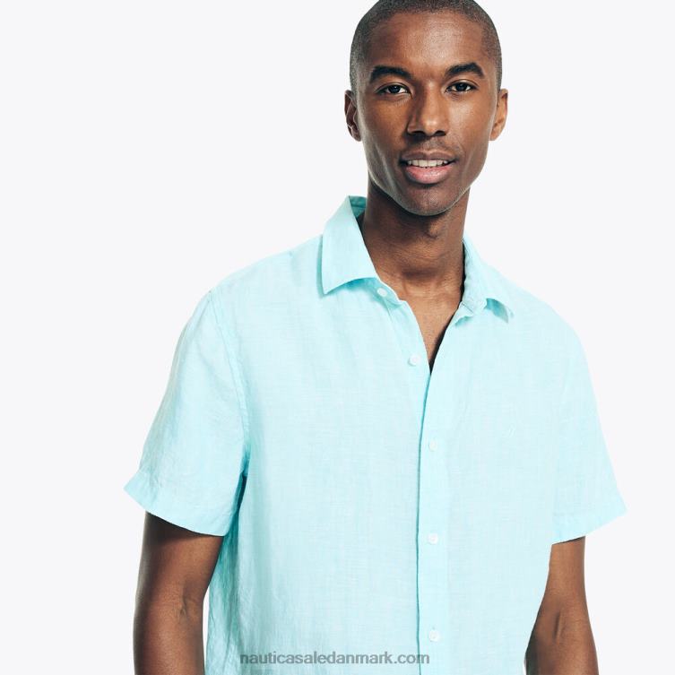 bæredygtigt udformet kortærmet hørskjorte engel blå Nautica PZ4T636 Mænd