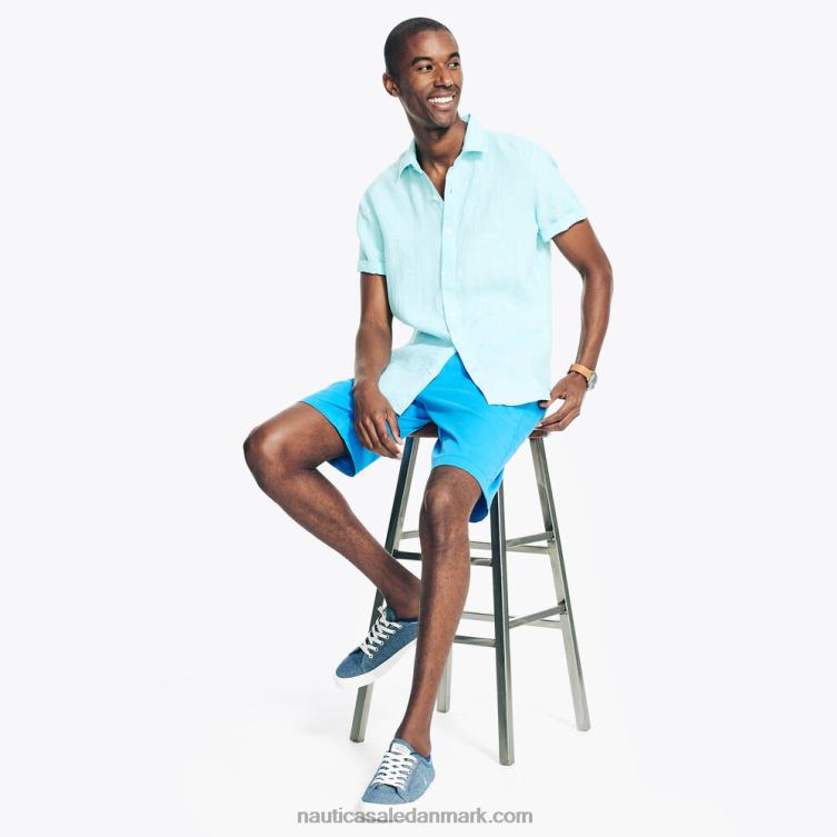 bæredygtigt udformet kortærmet hørskjorte engel blå Nautica PZ4T636 Mænd