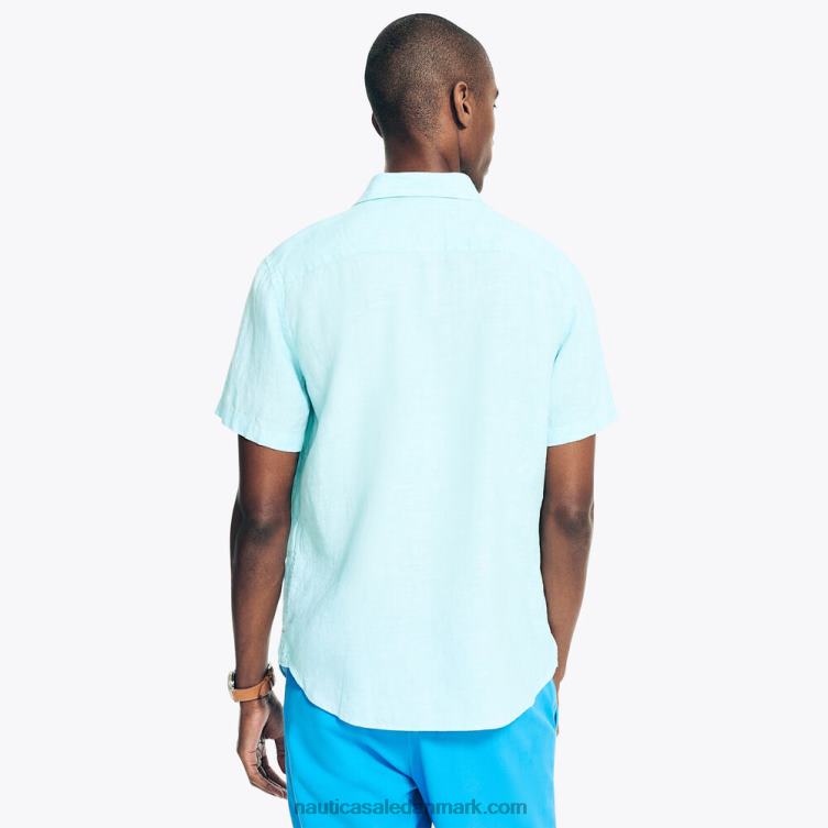 bæredygtigt udformet kortærmet hørskjorte engel blå Nautica PZ4T636 Mænd