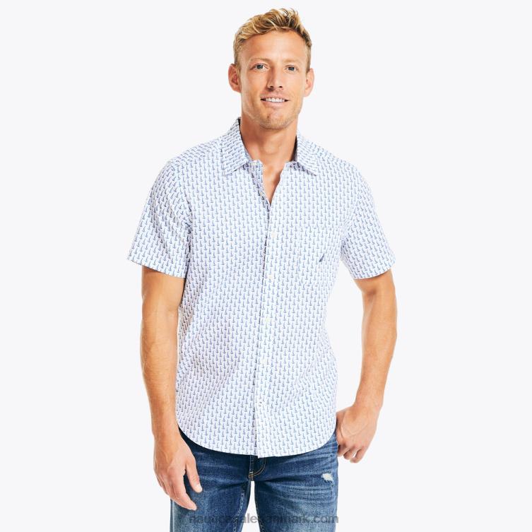 bæredygtigt udformet kortærmet skjorte med tryk lyse hvid Nautica PZ4T422 Mænd