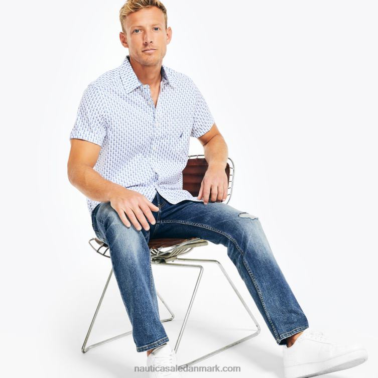 bæredygtigt udformet kortærmet skjorte med tryk lyse hvid Nautica PZ4T422 Mænd