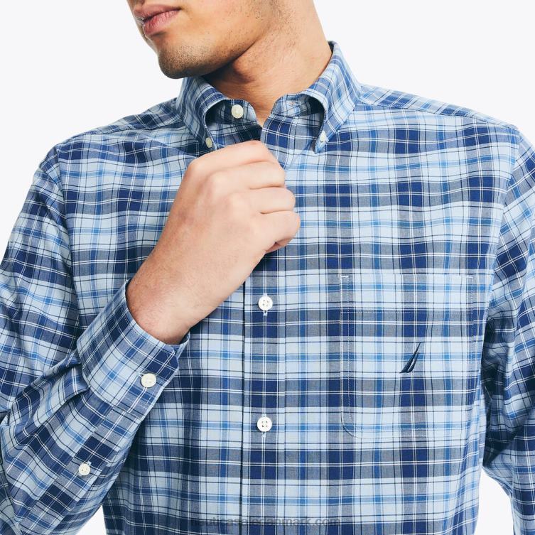 bæredygtigt udformet plaid skjorte middag blå Nautica PZ4T351 Mænd