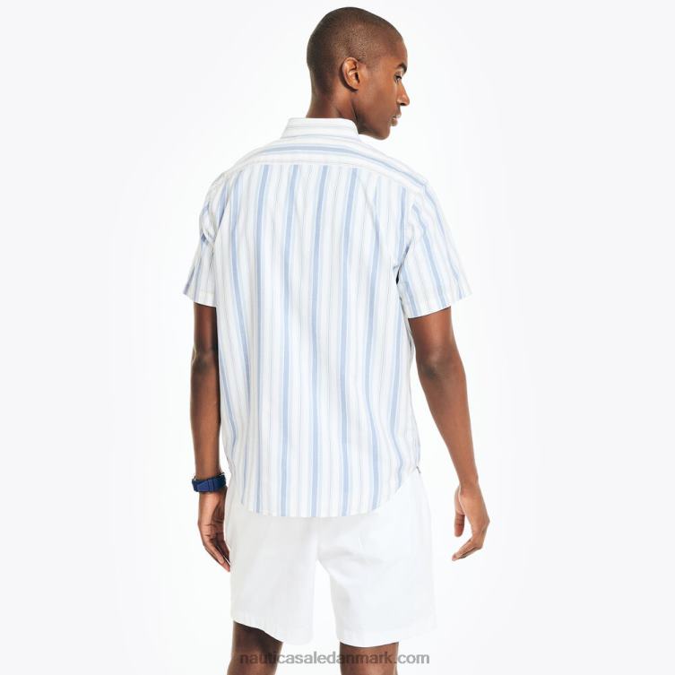 bæredygtigt udformet stribet kortærmet skjorte sejl hvidt Nautica PZ4T427 Mænd