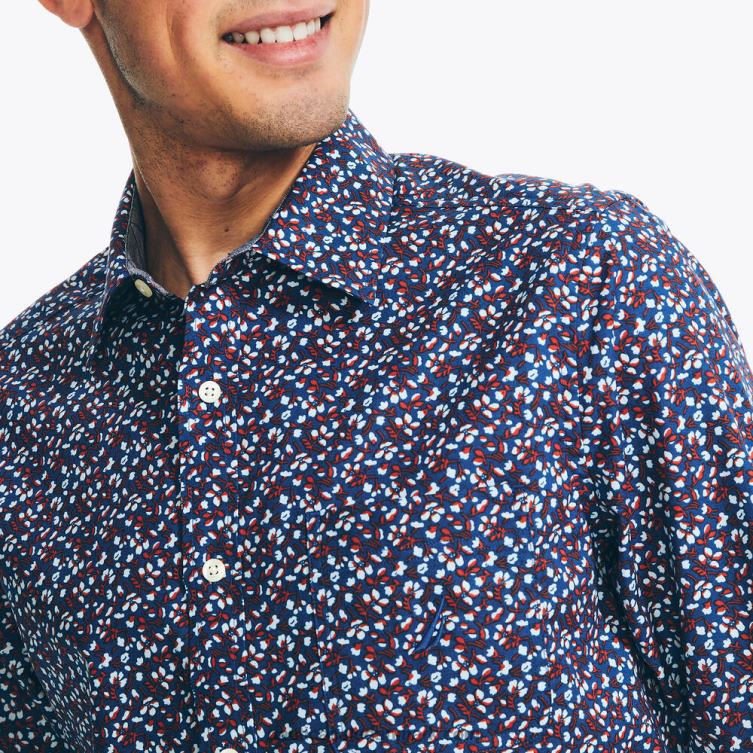 bæredygtigt udformet trykt skjorte ejendom blå Nautica PZ4T514 Mænd