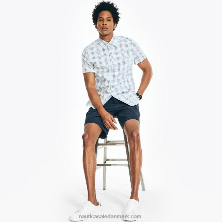 navtech trim fit plaid kortærmet skjorte lyse hvid Nautica PZ4T322 Mænd