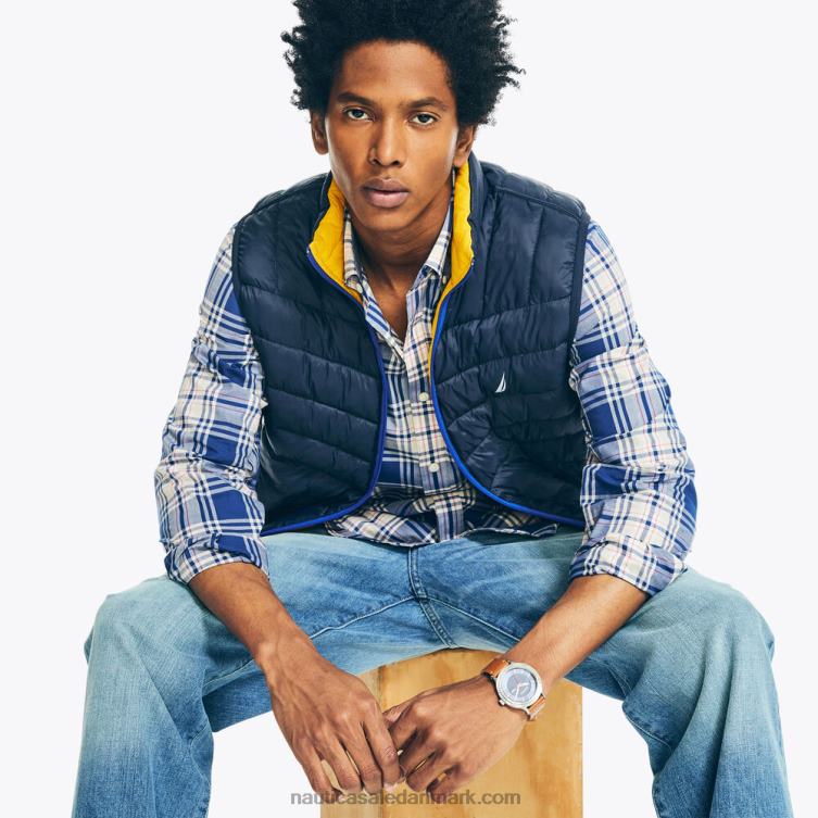 plaid poplin skjorte ejendom blå Nautica PZ4T471 Mænd