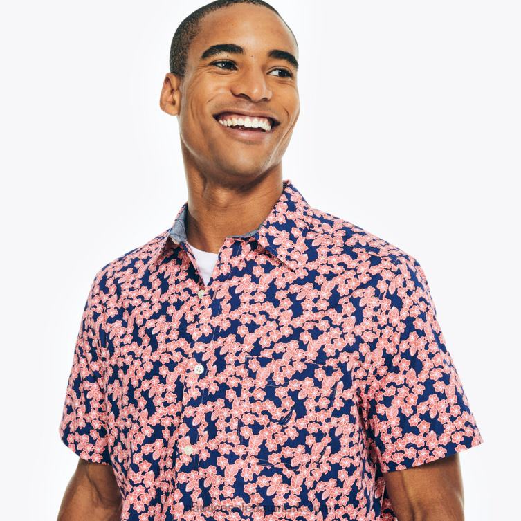 printet poplin kortærmet skjorte drømmende koral Nautica PZ4T549 Mænd