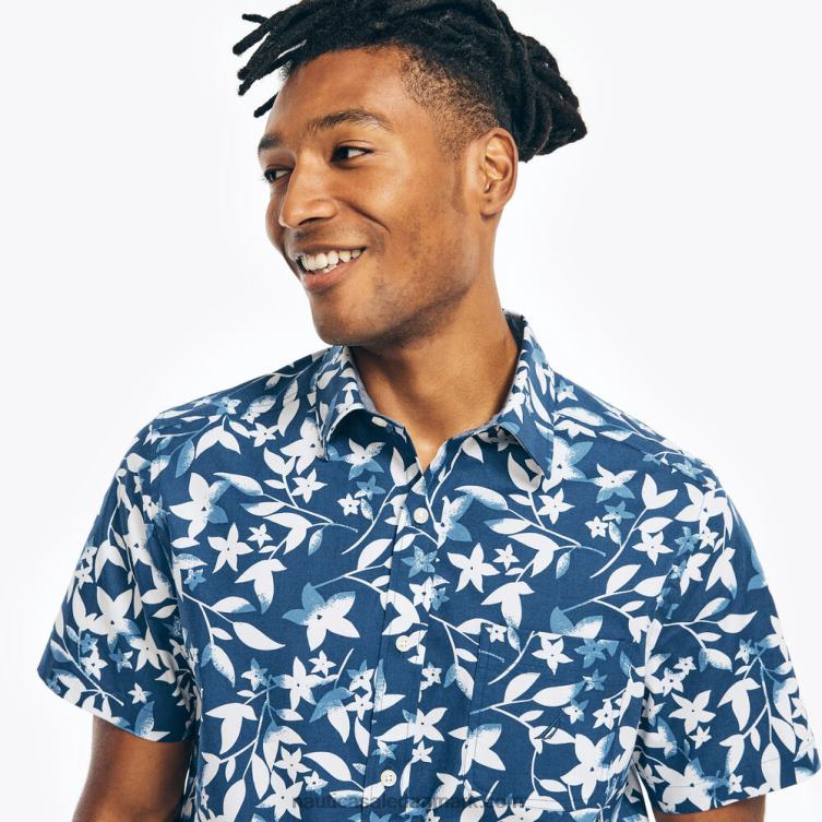 printet poplin kortærmet skjorte ejendom blå Nautica PZ4T486 Mænd