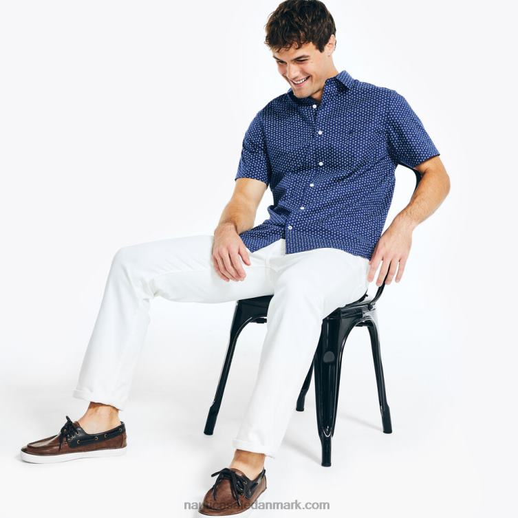 rynke-afvisende trykt slid-to-work-kortærmet skjorte blå dybder Nautica PZ4T614 Mænd