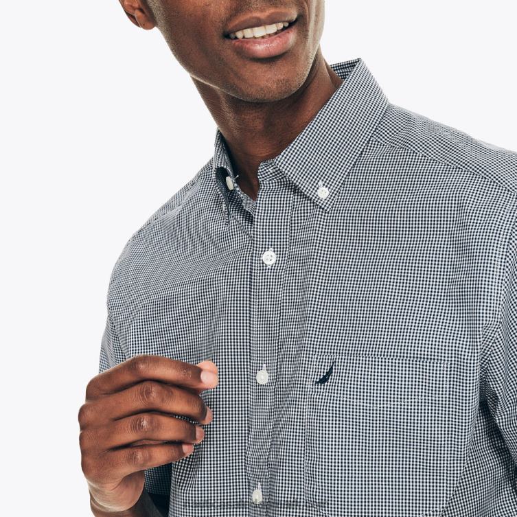 rynke-resistent plaid slid til arbejde kortærmet skjorte j flåde Nautica PZ4T42 Mænd