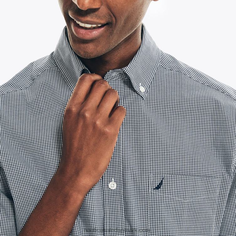 rynke-resistent plaid slid til arbejde kortærmet skjorte j flåde Nautica PZ4T42 Mænd