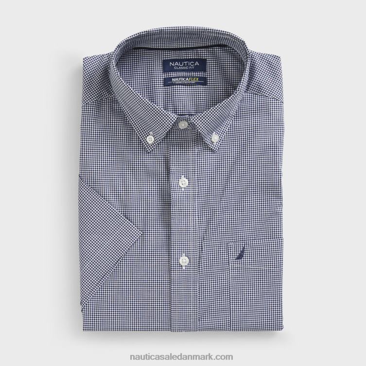 rynke-resistent plaid slid til arbejde kortærmet skjorte j flåde Nautica PZ4T42 Mænd