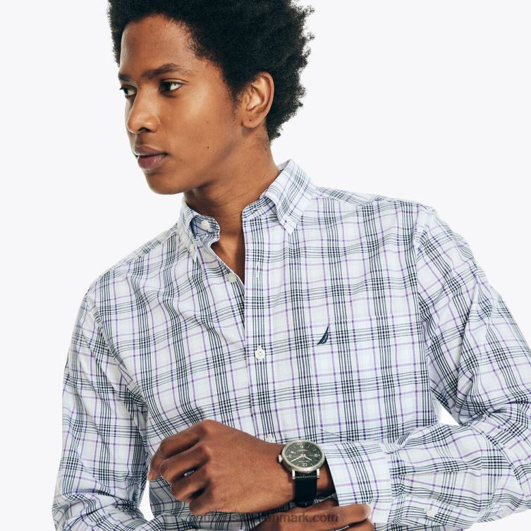 rynke-resistent plaid slid til arbejdsskjorte lyse hvid Nautica PZ4T399 Mænd