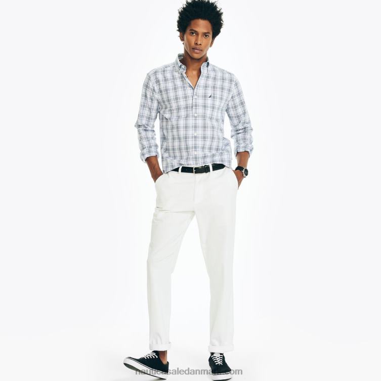 rynke-resistent plaid slid til arbejdsskjorte lyse hvid Nautica PZ4T399 Mænd