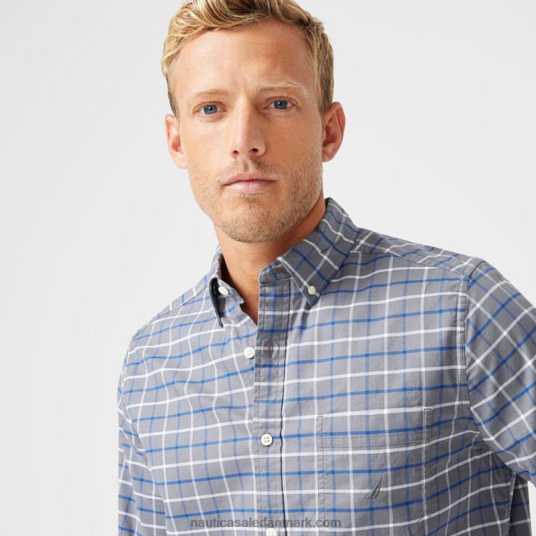 stor og høj klassisk pasform plaid oxford skjorte tin grå Nautica PZ4T664 Mænd