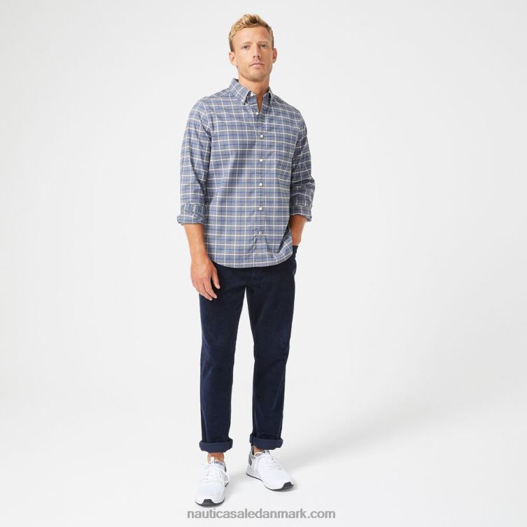stor og høj klassisk pasform plaid oxford skjorte tin grå Nautica PZ4T664 Mænd