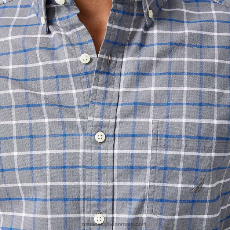 stor og høj klassisk pasform plaid oxford skjorte tin grå Nautica PZ4T664 Mænd