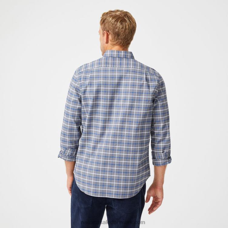 stor og høj klassisk pasform plaid oxford skjorte tin grå Nautica PZ4T664 Mænd