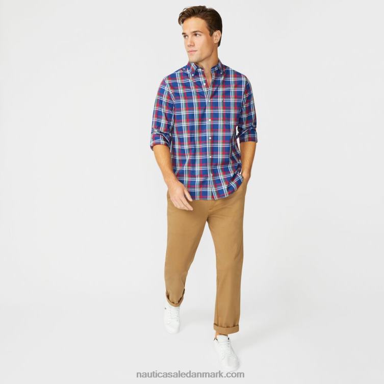 stor og høj klassisk pasform, rynkefast plaid skjorte blå dybder Nautica PZ4T469 Mænd