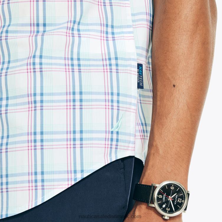 stor og høj navtech plaid kortærmet skjorte i klassisk pasform lyse hvid Nautica PZ4T408 Mænd