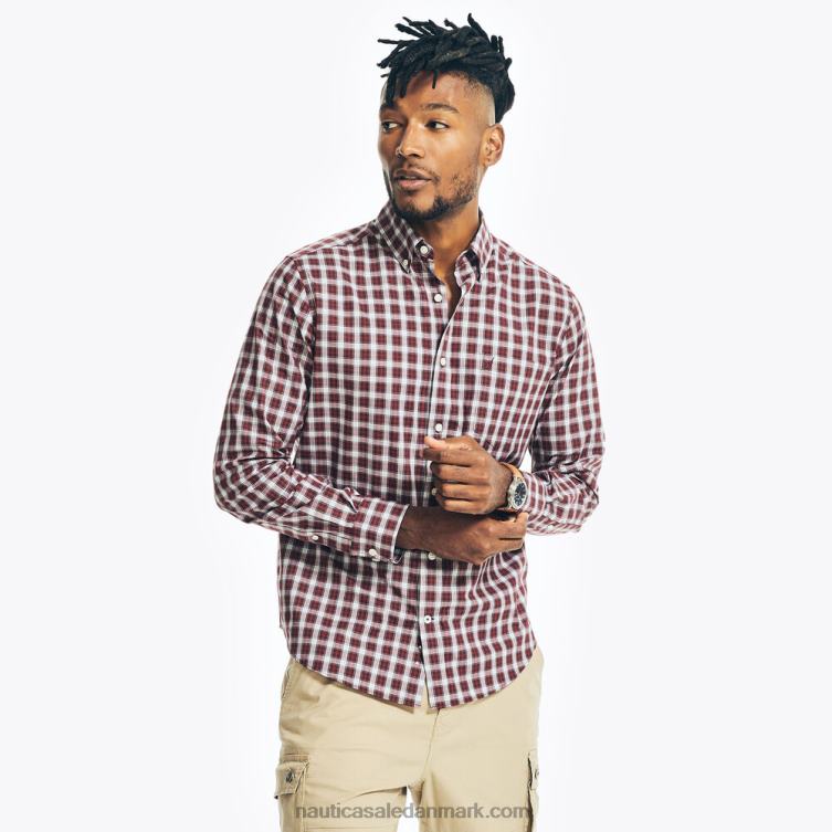 stor og høj rynke-resistent slid-to-work plaid skjorte rio rød Nautica PZ4T491 Mænd
