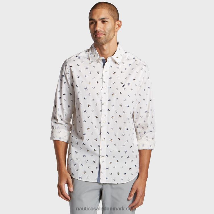 stor og høj skjorte med klassisk pasform med flagprint lyse hvid Nautica PZ4T705 Mænd