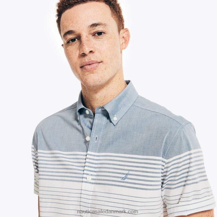 stribet poplin kortærmet skjorte lyse hvid Nautica PZ4T568 Mænd