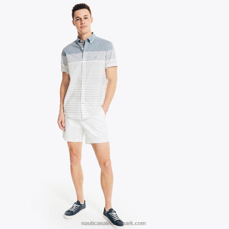 stribet poplin kortærmet skjorte lyse hvid Nautica PZ4T568 Mænd