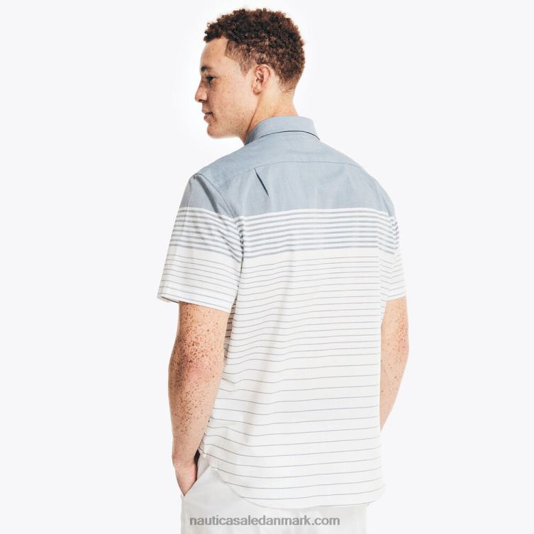 stribet poplin kortærmet skjorte lyse hvid Nautica PZ4T568 Mænd