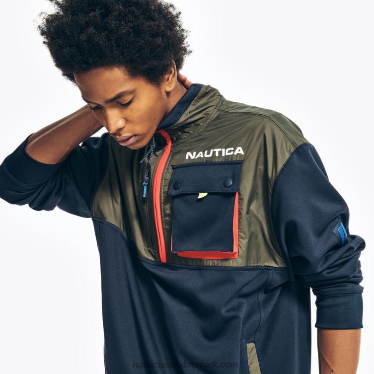 bæredygtigt udformet mixed media sweatshirt med halv lynlås flåde Nautica PZ4T485 Mænd