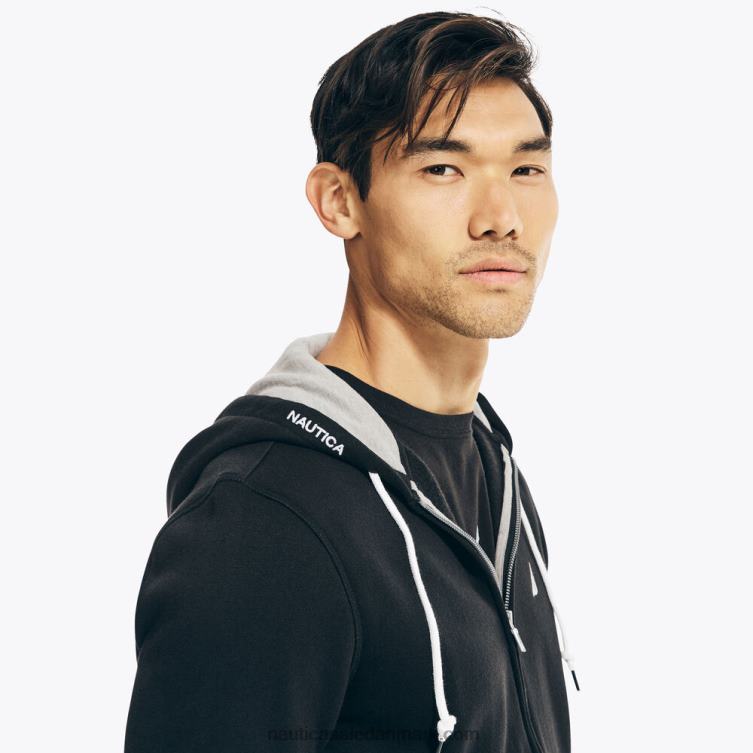 solid hættetrøje med fuld lynlås ægte sort Nautica PZ4T28 Mænd