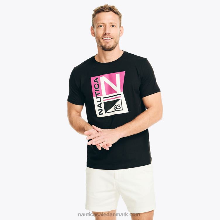 bæredygtigt udformet arv grafisk t-shirt ægte sort Nautica PZ4T237 Mænd