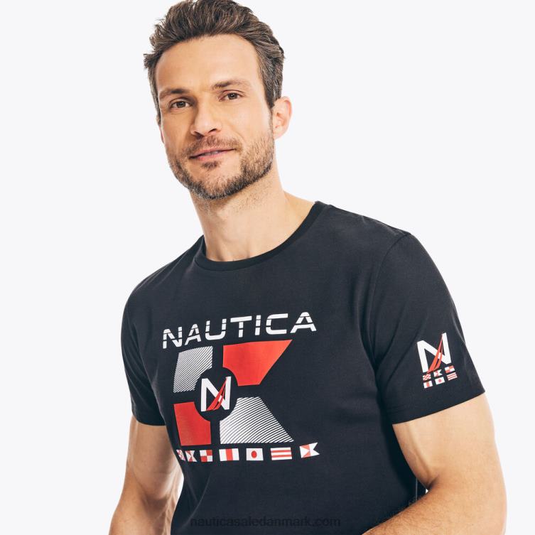 bæredygtigt udformet flag grafisk t-shirt ægte sort Nautica PZ4T714 Mænd
