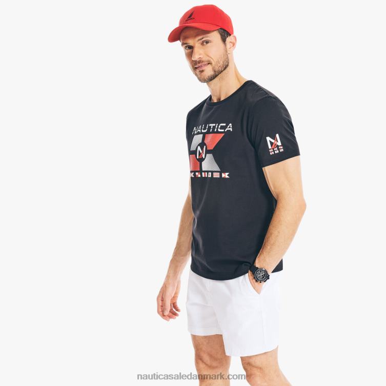 bæredygtigt udformet flag grafisk t-shirt ægte sort Nautica PZ4T714 Mænd