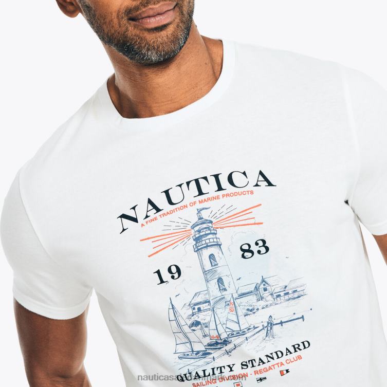 bæredygtigt udformet fyrtårns grafisk t-shirt lyse hvid Nautica PZ4T95 Mænd